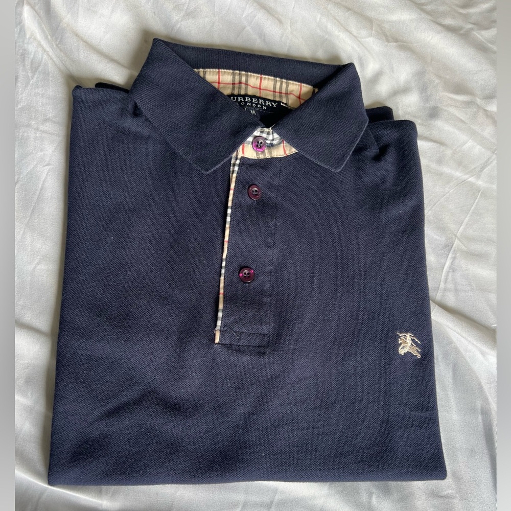Burberry Navy Polo with Signature Nova Check Placket